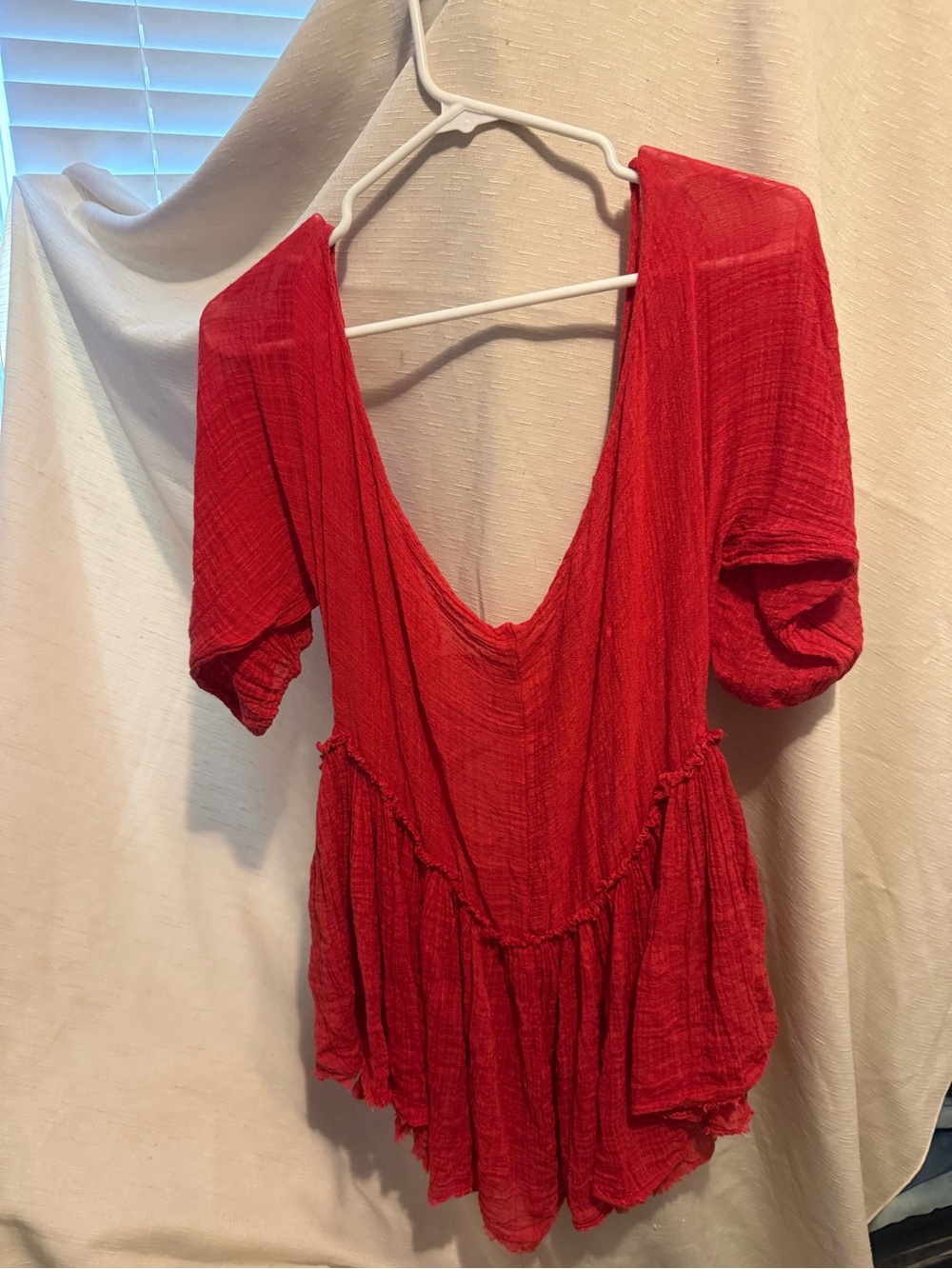 Free People Rust Crinkle V-Neck Peplum Tunic